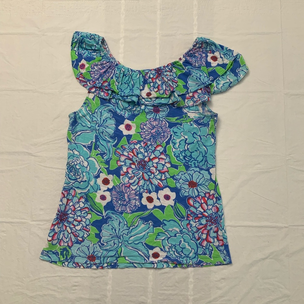 LILLY PULITZER Asymmetric Ruffle Collar Top, L